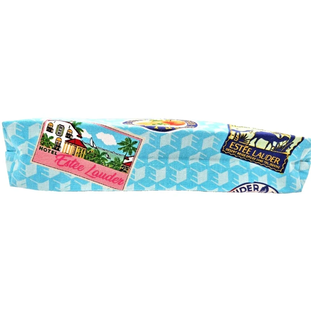 Estée Lauder Blue Travel-Themed Cosmetic Bag Makeup Zipper Pouch Stylish Organiz